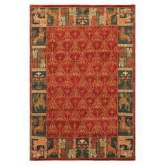 6x9 Rusty Red, Teal, Ivory Color Hand Knotted Tibetan Wool Arts & Crafts Oriental Rug