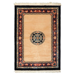 4x6 Light Peach, Caramel, Midnight Color Hand Knotted Chinese Art Deco Wool Traditional Oriental Rug