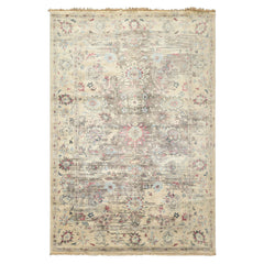 6x9 Taupe, Gray, Ivory Color Hand Knotted Oushak Wool Transitional Oriental Rug