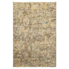 6x9 Beige, Moss, Aqua Color Hand Knotted Oushak Wool Traditional Oriental Rug