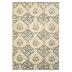 6x9 Ivory, Faded Mint, Gray Color Hand Knotted Oushak Wool Transitional Oriental Rug
