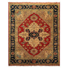 8x10 Red, Teal, Sage Color Hand Knotted Indo Heriz Wool Traditional Oriental Rug