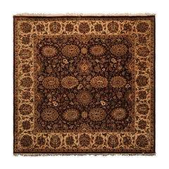 Square Chocolate, Ivory, Tan Color Hand Knotted Agra New Zealand Wool Traditional Oriental Rug