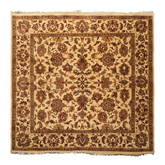 Square Ivory, Moss, Caramel Color Hand Knotted Agra Wool Traditional Oriental Rug