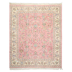 8x10 Dusty Rose, Ivory, Aqua Color Hand Knotted Indo Kashan Wool Traditional Oriental Rug