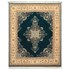 8x10 Teal, Ivory, Navy Color Hand Knotted Pak Persian New Zealand Wool Traditional Oriental Rug