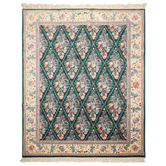 7x8 Emerald, Ivory, Pink Color Hand Knotted Pak Persian New Zealand Wool Traditional Oriental Rug
