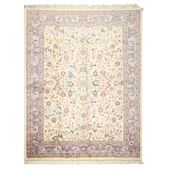 9x12 Ivory, Faded Lavender, Sage Color Hand Knotted Indo Kashan Wool Traditional Oriental Rug