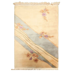 4x6 Beige, Aqua, Lavender Color Hand Knotted French Aubusson Savonerrie Wool Transitional Oriental Rug