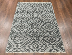 Dark Gray, Silver 4'1''x5'11'' Oushak Southwestern Hand Knotted Wool Oriental Area Rug