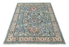 Blue, Pink 8x10 Oushak Arts and Crafts Hand Knotted Wool Oriental Area Rug