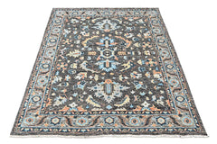 Gray, Blue 8x9'10'' Oushak Arts and Crafts Hand Knotted Wool Oriental Area Rug