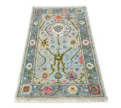 Blue, Aqua 2'11''x4'11'' Oushak Transitional Hand Knotted Wool Oriental Area Rug