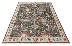 Charcoal, Beige 8'11''x11'10'' Oushak Arts and Crafts Hand Knotted Wool Oriental Area Rug