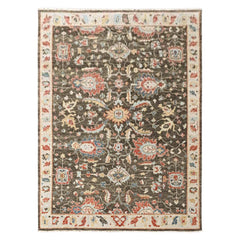 Brown, Beige 8'11''x11'10'' Oushak Arts and Crafts Hand Knotted Wool Oriental Area Rug