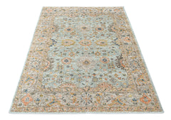 Aqua, Peach 8x9'11'' Oushak Transitional Hand Knotted Wool Oriental Area Rug