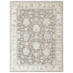 Gray, Ivory Multi Size Oushak Transitional Hand Knotted Wool Oriental Area Rug