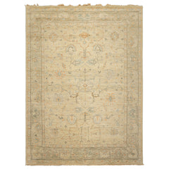 8'6x11'6 Faded Mint, Beige, Peach Color Hand Knotted Oushak Wool Arts & Crafts Oriental Rug