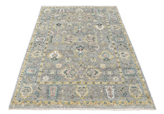 Gray, Ivory 7'9''x9'9'' Oushak Transitional Hand Knotted Wool Oriental Area Rug