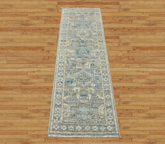 Slate, Ivory 2'6''x8'10'' Oushak Transitional Hand Knotted Wool Oriental Area Rug