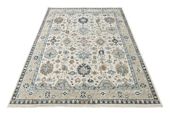 Beige, Gray 9x11'11'' Oushak Transitional Hand Knotted Wool Oriental Area Rug