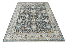 Gray, Beige 9'2''x11'11'' Oushak Transitional Hand Knotted Wool Oriental Area Rug