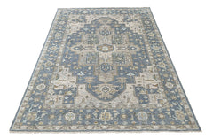 Blue, Beige 8'11''x12 Oushak Heriz Hand Knotted Wool Oriental Area Rug