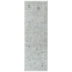Gray, Beige 2'6''x8 Oushak Transitional Hand Knotted Wool Oriental Area Rug