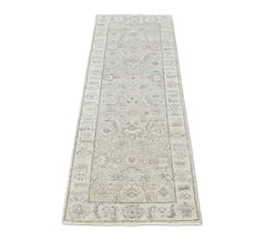 Tone on Tone Gray 2'7''x7'9'' Oushak Transitional Hand Knotted Wool Oriental Area Rug