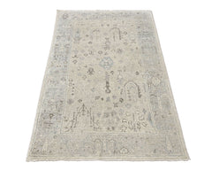 3x5 Gray, Slate, Multi Color Hand Knotted Oushak Wool Transitional Oriental Rug