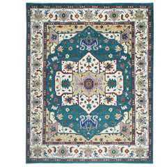 12x15 Teal, Ivory, Rust Color Hand Knotted Oushak Wool Oriental Rug