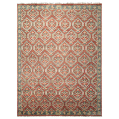 9x12 Rose, Slate, Taupe Color Hand Knotted Oushak Wool Transitional Oriental Rug