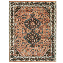 9x12 Peach, Green, Brown Color Hand Knotted Oushak Wool Southwestern Oriental Rug