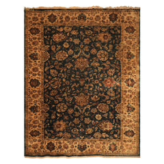 Palace Teal, Beige, Gold Color Hand Knotted Agra New Zealand Wool Traditional Oriental Rug