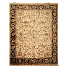 Palace Beige, Black, Maroon Color Hand Knotted Agra New Zealand Wool Traditional Oriental Rug
