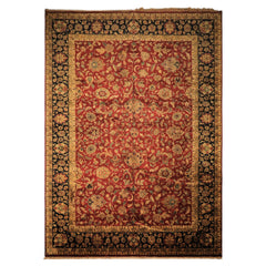 12x18 Burgundy, Black, Green Color Hand Knotted Agra New Zealand Wool Traditional Oriental Rug