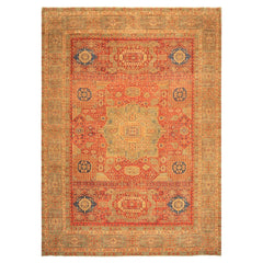 9x12 Burnt Orange, Gold, Celadone Color Hand Knotted Cairene Mamluk Wool Traditional Oriental Rug