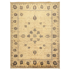 9x12 Beige, Brown, Chocolate Color Hand Knotted Oushak New Zealand Wool Transitional Oriental Rug