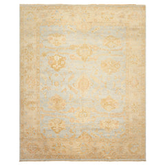 8x10 Blue, Slate, Taupe Color Hand Knotted Oushak Wool Transitional Oriental Rug