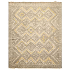 8x10 Mossy Gray, Gold, Muted earth tones Color Hand Knotted Oushak Wool Transitional Oriental Rug