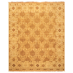 8x10 Gold, Rust, Tan Color Hand Knotted Oushak Wool Transitional Oriental Rug