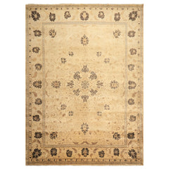 9x12 Beige, Brown, Chocolate Color Hand Knotted Oushak New Zealand Wool Transitional Oriental Rug