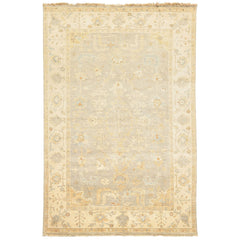 6x9 Gray, Slate, Ivory Color Hand Knotted Oushak Wool Transitional Oriental Rug