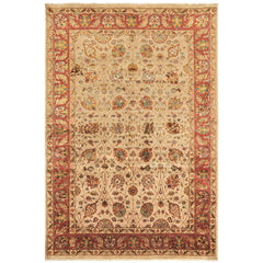 6x9 Tan, Maroon, Gold Color Hand Knotted Kashan Wool & Silk Traditional Oriental Rug
