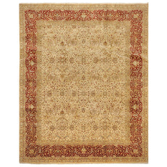 8x10 Beige, Burnt Orange, Mint Color Hand Knotted Agra Wool Traditional Oriental Rug