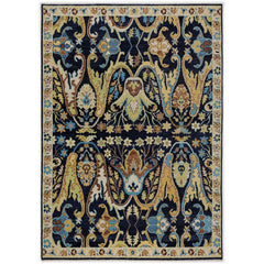 Multi Size Navy Mint Ivory Color Hand Knotted Oushak Wool Oriental Rug