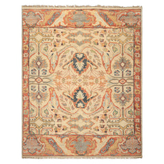 8x10 Beige, Rust, Sage Color Hand Knotted Oushak 100% Wool Oriental Rug