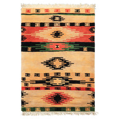 4x6 Beige, Faded Peach, Black Color Hand Knotted Tibetan Wool Oriental Rug