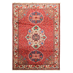 7x10 Red, Ivory, Blue Color Hand Knotted Ghom Wool Traditioal Oriental Rug