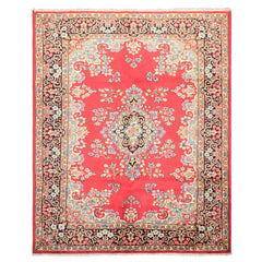 7x10 Fuschia, Midnight Blue, Aqua Color Hand Knotted Kerman Wool Traditional Oriental Rug